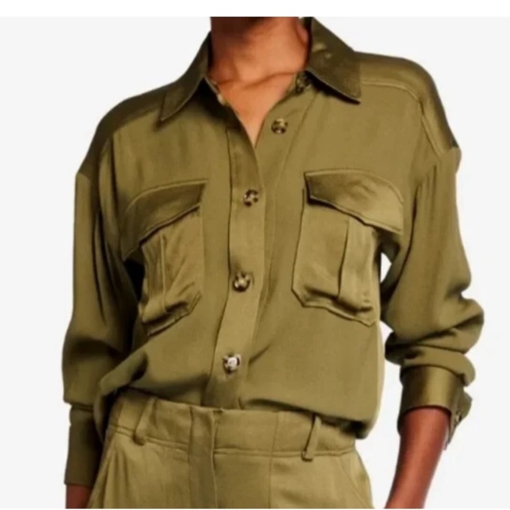 VERONICA BEARD AINSLEY CARGO BUTTON DOWN SHIRT OLIVE GREEN SIZE 8